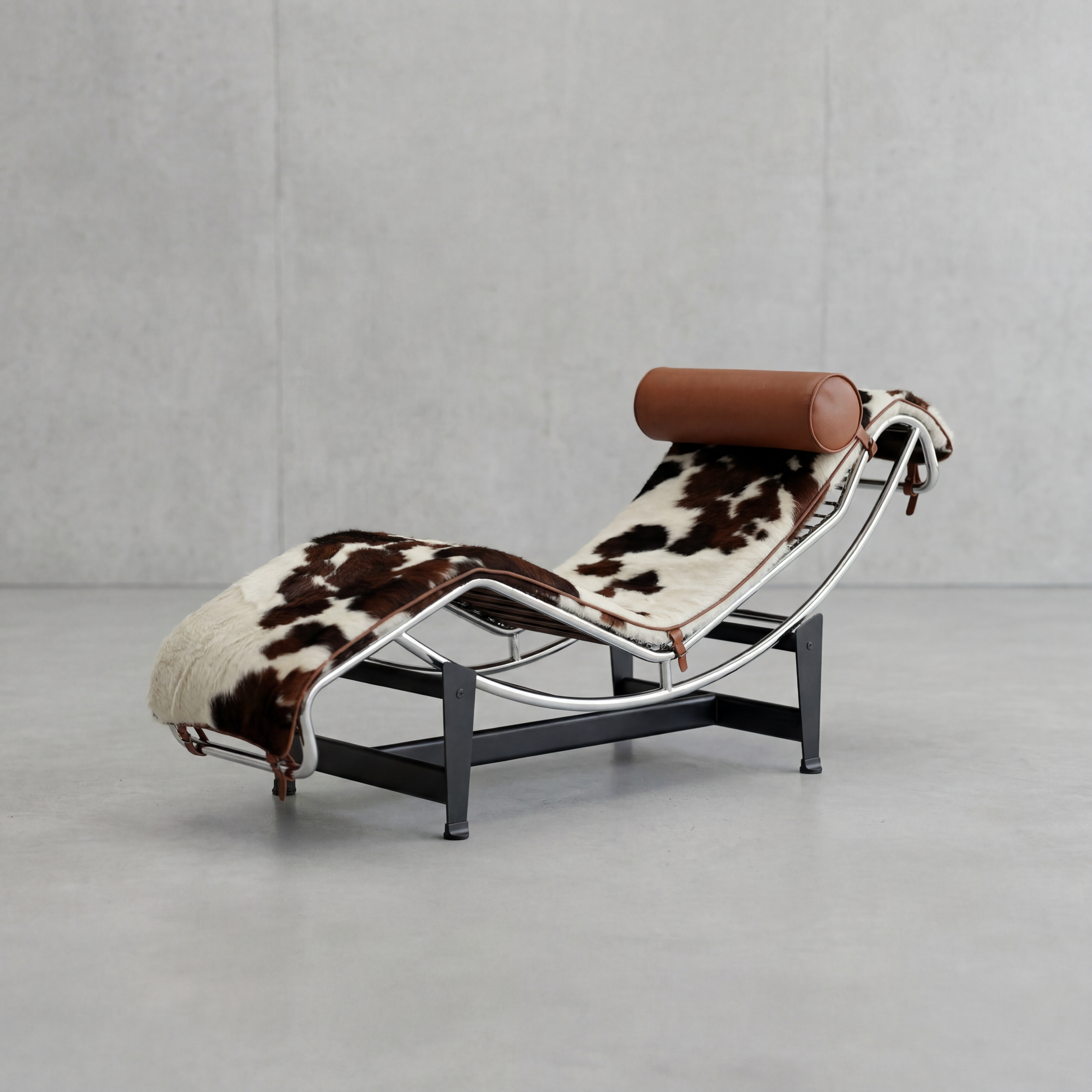 LEON cowhide lounge chair with stainless steel frame – front view