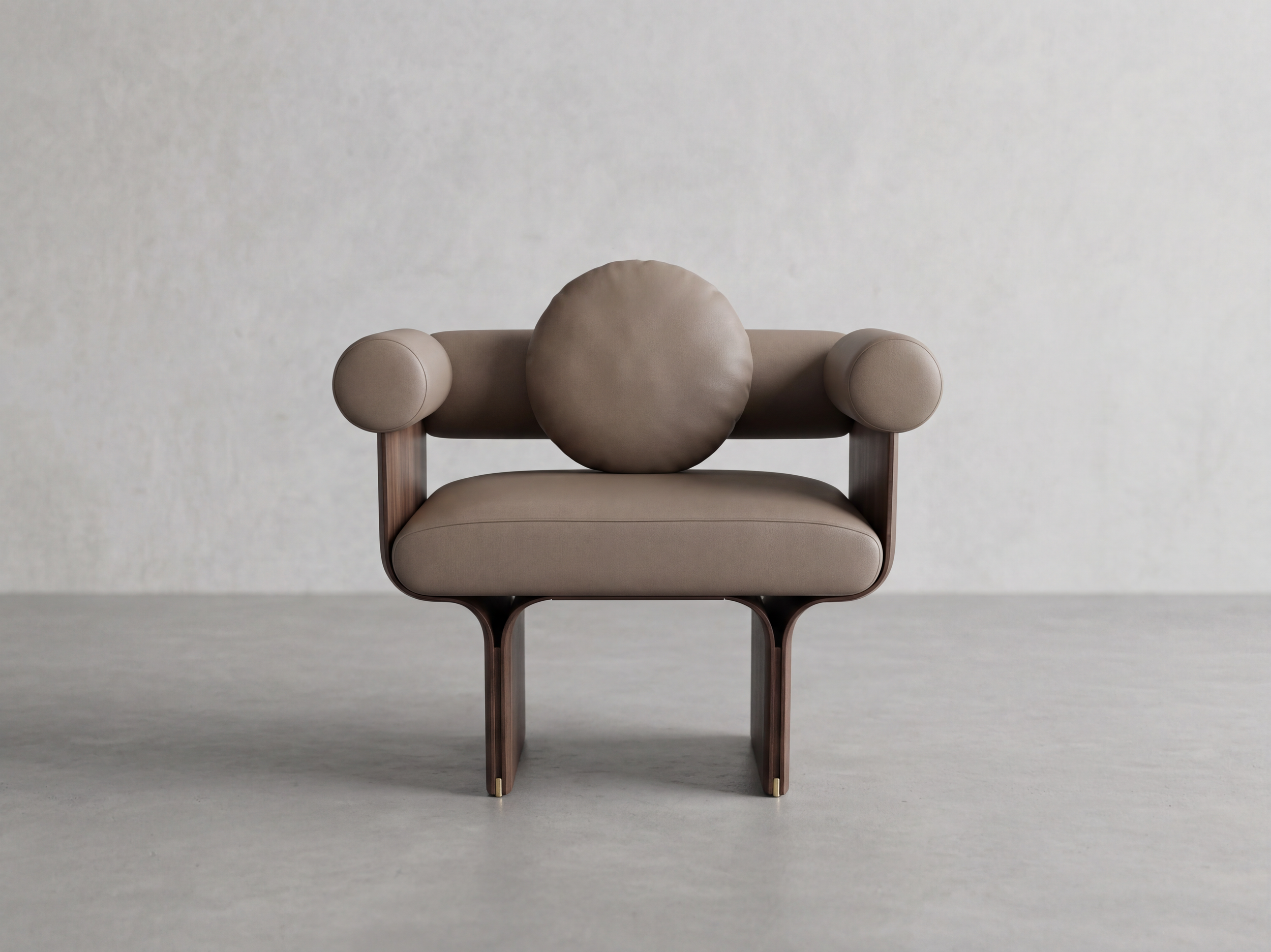 MILO lounge chair with cylindrical wood armrests – front view
